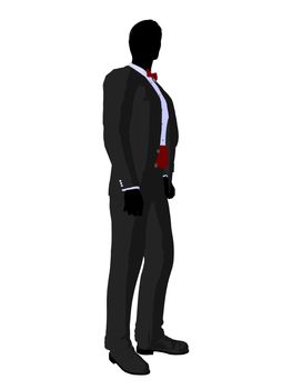 Wedding groom in a tuxedo silhouette illustration on a white background