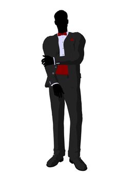 Wedding groom in a tuxedo silhouette illustration on a white background