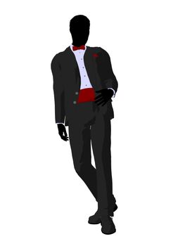 Wedding groom in a tuxedo silhouette illustration on a white background