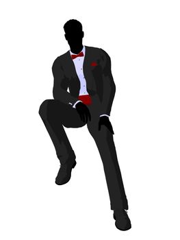 Wedding groom in a tuxedo silhouette illustration on a white background