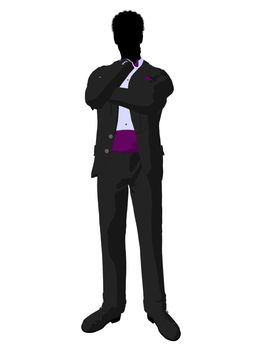 African american wedding groom in a tuxedo silhouette illustration on a white background