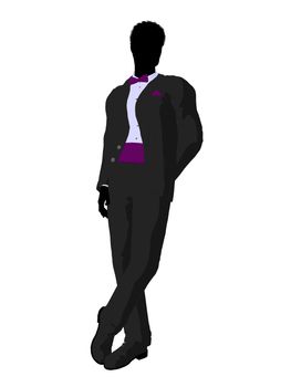 African american wedding groom in a tuxedo silhouette illustration on a white background