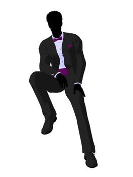 African american wedding groom in a tuxedo silhouette illustration on a white background