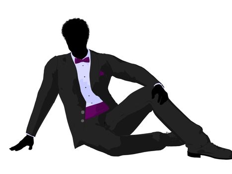 African american wedding groom in a tuxedo silhouette illustration on a white background