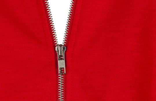 Zip of a red cotton sweater, white background