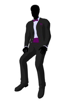 African american wedding groom in a tuxedo silhouette illustration on a white background