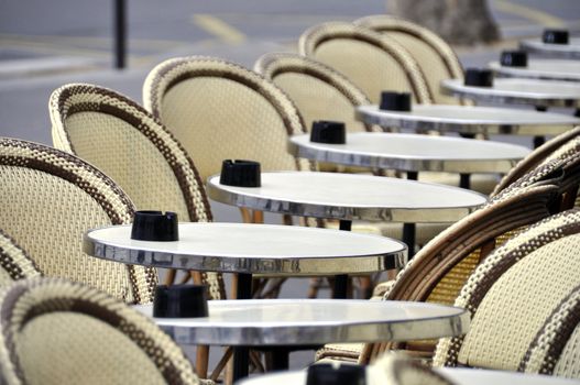 Typical cafe terrace in Paris, France