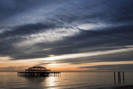 The West Pier in Brighton at sunset, Sussex, UK