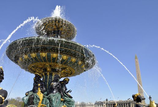 Fountain on the Concorde square in Paris, France