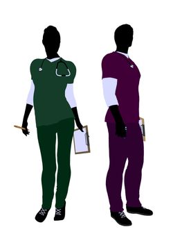 Female and male doctor silhouette on a white background