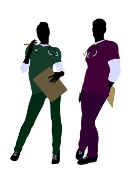 Female and male doctor silhouette on a white background