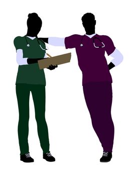 Female and male doctor silhouette on a white background
