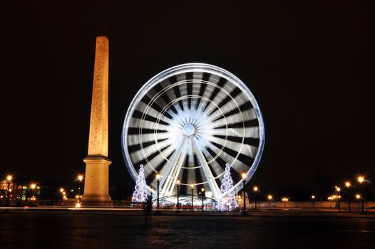 ferris wheel on Concorde Square in the night, Paris, France