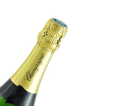A Champagne bottle on white background