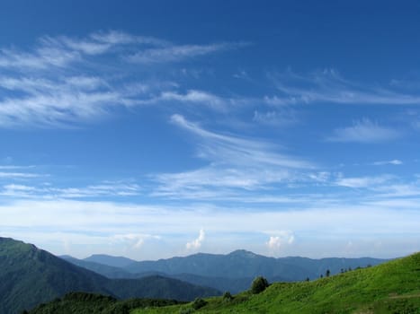 Mountains, rocks; a relief; a landscape; a hill; a panorama; Caucasus; top; a slope; clouds; the sky; a landscape