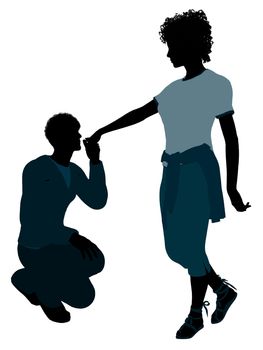 African american couple silhouette illustration on a white background
