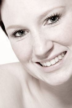 Studio portrait of a flirting young woman with short hair 