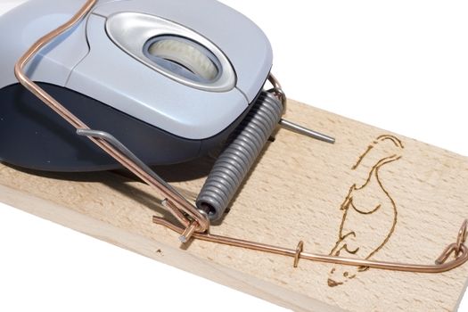 a computer mouse caught in a mousetrap