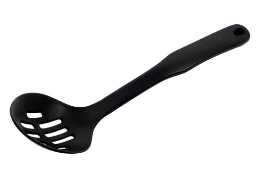 A black spoon you can find in most kitchens.