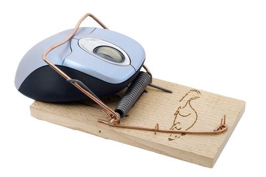 a computer mouse caught in a mousetrap