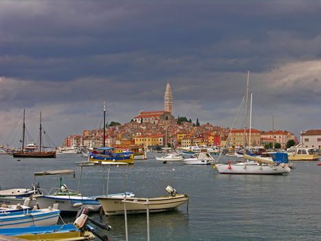 narrow pedestrian street in old town (Rovinj, Croatia)