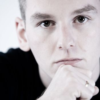 close up of a boy's face in the studio