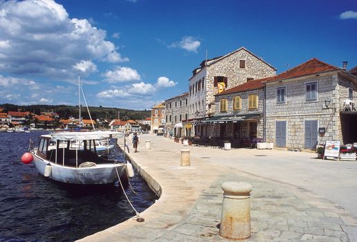 A part of seaside promenade of Stari Grad, Hvar island (Croatia). Scanned flom a 35 mm slide.