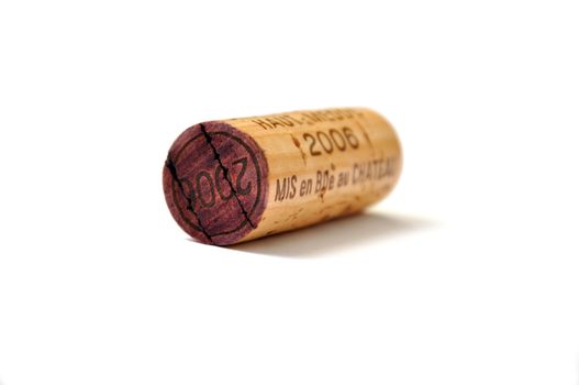 A cork on white background, Haut Medoc vintage 2006