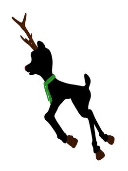 An illustration silhouette of rudolph the red nosed reindeer on a white background
