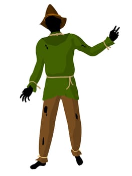 Halloween scarecrow silhouette illustration on a white background