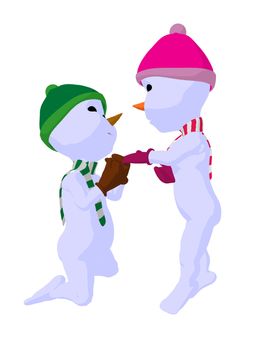 Snowboy and snowgirl couple silhouette illustration on a white background