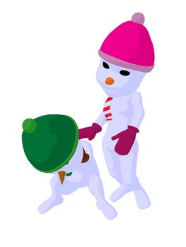 Snowboy and snowgirl couple silhouette illustration on a white background