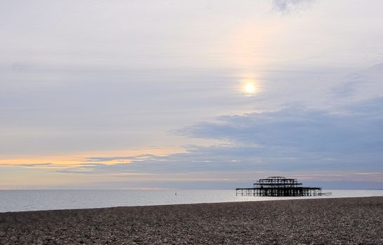 The West Pier in Brighton seen from the beach