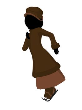 Victorian girl on ice skates silhouette on a white background