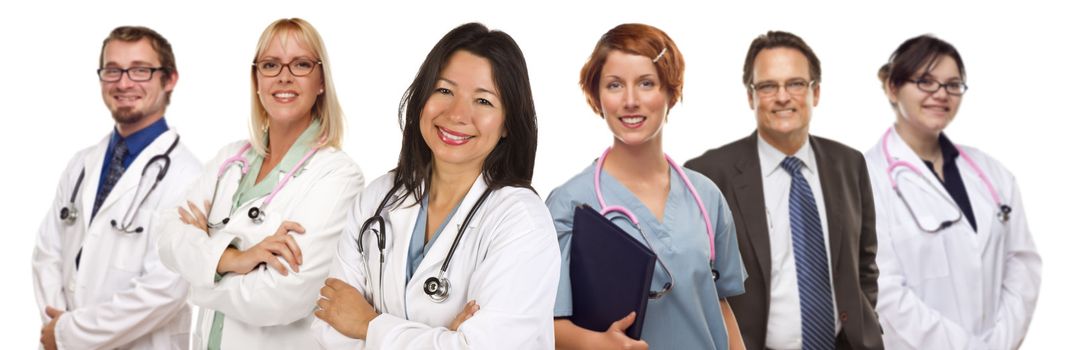 Group of Doctors or Nurses Isolated on a White Background.