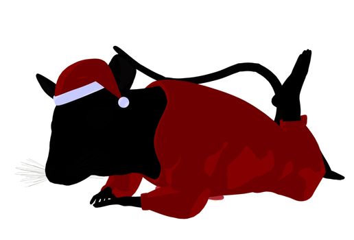 Christmas mouse wearing a santa hat silhouette illustration on a white background