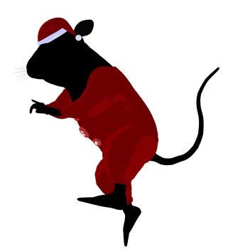 Christmas mouse wearing a santa hat silhouette illustration on a white background