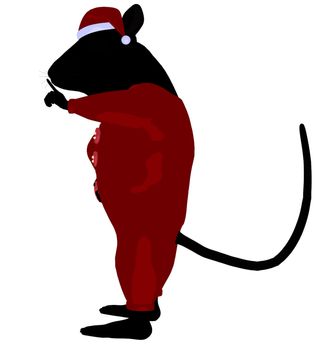 Christmas mouse wearing a santa hat silhouette illustration on a white background