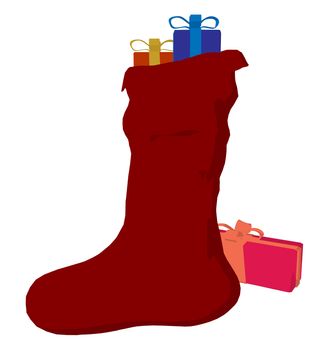 Christmas stocking with presents on a white background
