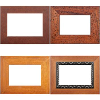 Four antique picture frames isolated on white background.