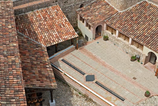 Aerial view of the parade ground of a medieval castle