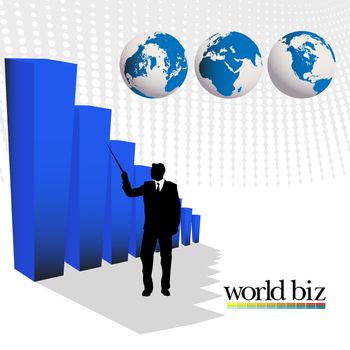 Conceptual background with a business man presenting statistic bars