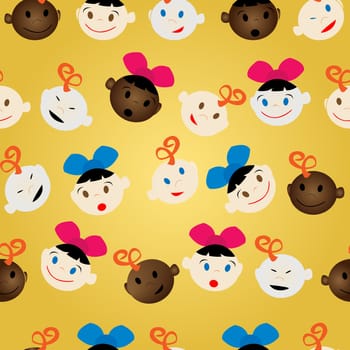 Pattern with baby faces, boys and girls