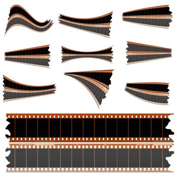 Negative film strips, bits and pieces for your design. Isolated objects over white background