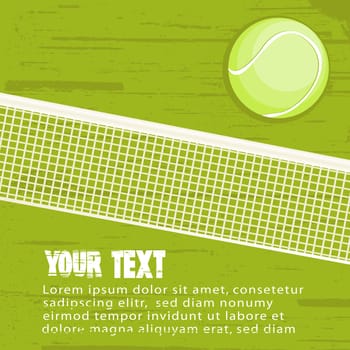 Grunge background with tennis ball. There is a place for your text.