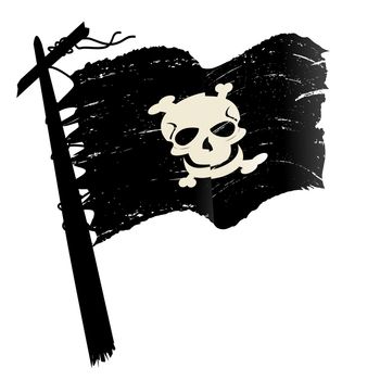 Sketch with pirate flag over white background