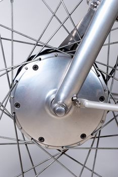 Detail of a drum brake on a classic motorcycle of the 1950s