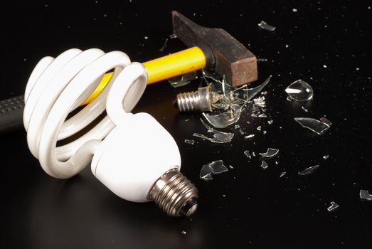 Change to energy  saving bulbs, environmental concept