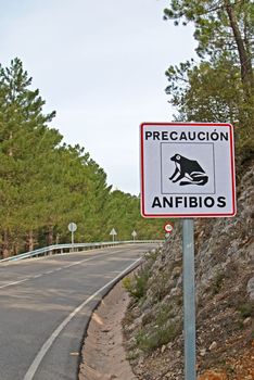 Funny roadsign warning drivers of frogs crossing