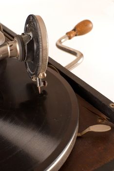 Closeup take of a vintage grammophone´s mechanisms